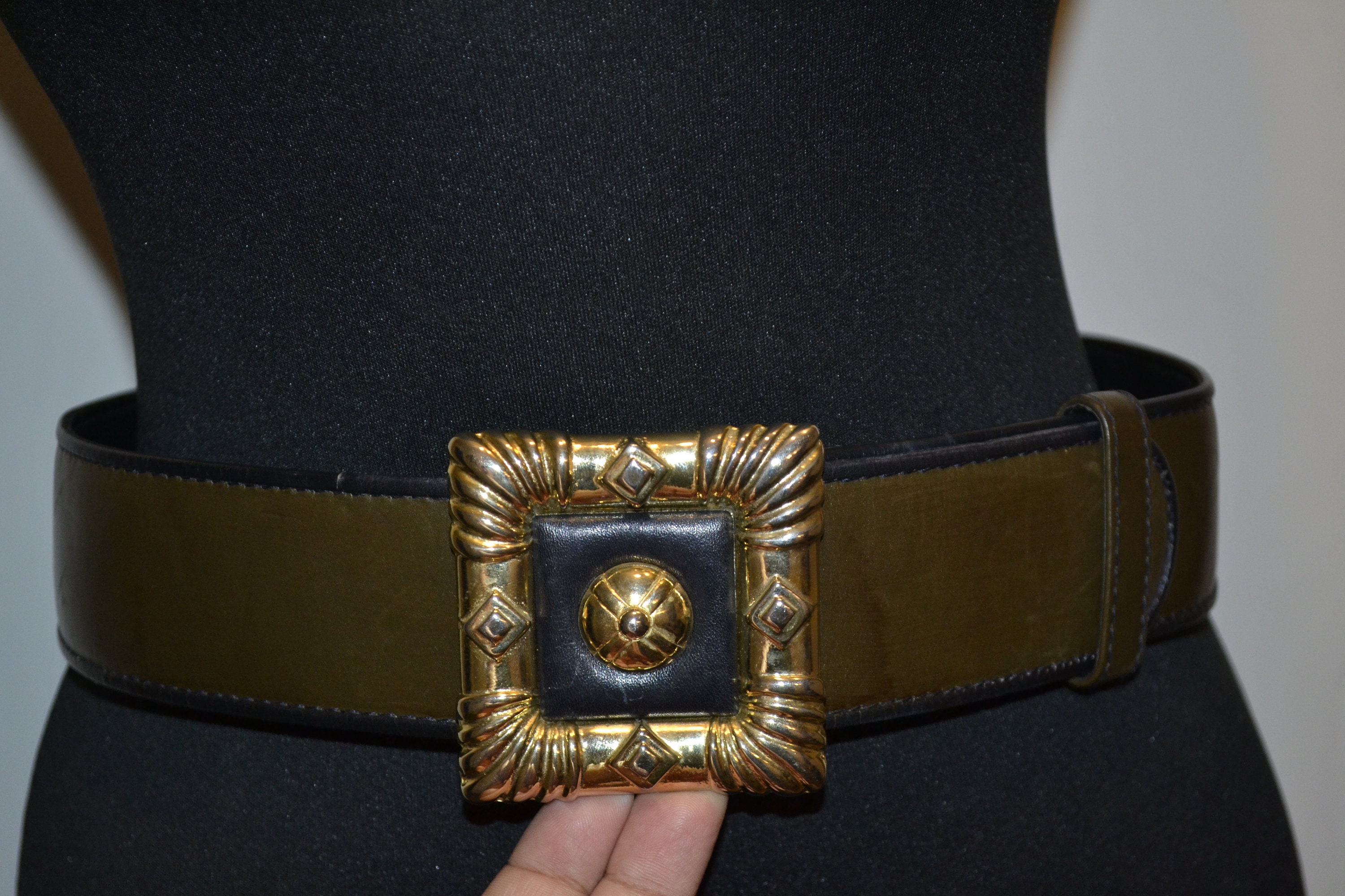Vintage 80’s Escada dark tan Leather Belt with silver hardware Vintage Escada Leather and Gold Belt Sz 36 - Etsy main image 2