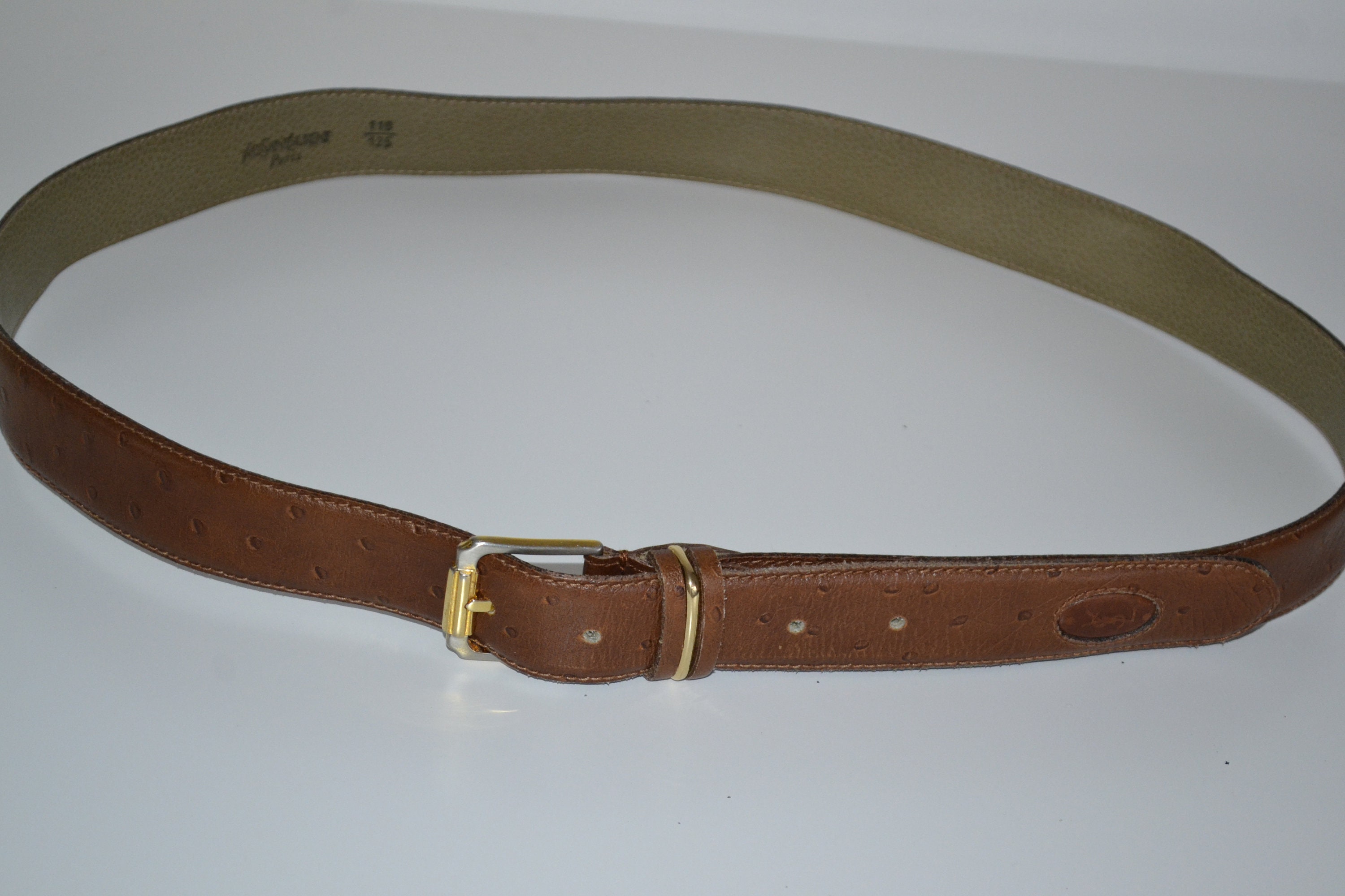 Yves Saint Laurent White Leather Vintage Belt W Black Stitching