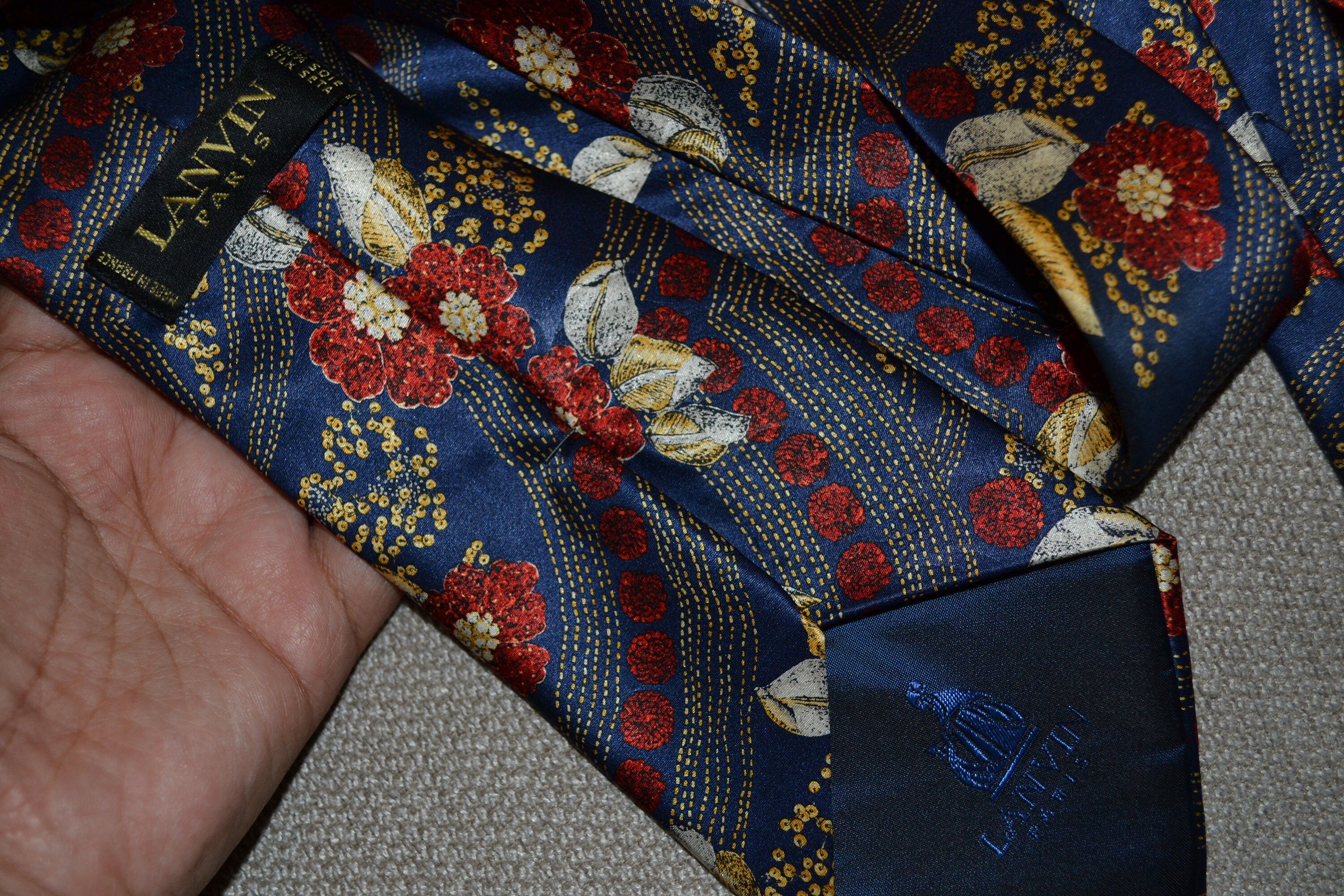 Cravate Lanvin Vintage 100% Soie - Bleu - Longueur 145 Cm - Occasion élégante