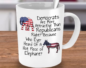 Democrat Party Gift, Funny Political Mug, Democrat And Republican, Funny Politics Mug, Donkey And Elephant, Political Party Gift