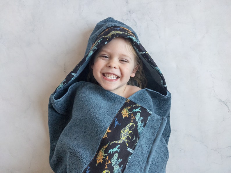 Dinosaur Hooded Towel, Personalized Hooded Towel Kids, Hooded Bath Towels image 1