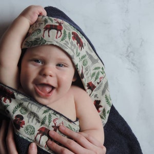 LAST ONE - Woodland Hooded Towel for Baby, Personalized Baby Towel, Hooded Bath Towel for Newborn