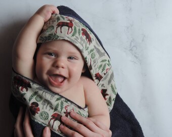 Woodland Hooded Towel for Baby, Personalized Baby Towel, Hooded Bath Towel for Newborn