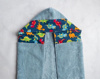 Personalized Baby Hooded Towel, Dinosaur Print, Newborn Bath Towel