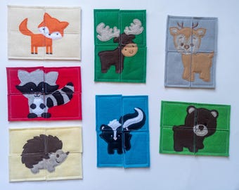 Woodland Animals Puzzles, Felt Puzzle, Kids Educational Toys, Learning Activity