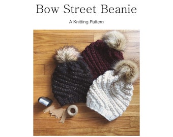 KNITTING PATTERN • Beanie Knitting Pattern • Bow Street Beanie Pattern