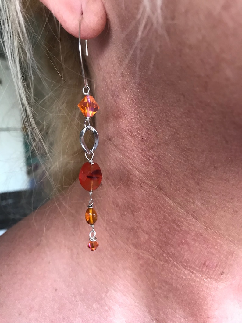 Hammered Ear Wire Carnelian Earrings 925 Sterling Silver Long Gem Earrings Amber Earrings Gemstone Earrings Gemstone Silver Drop