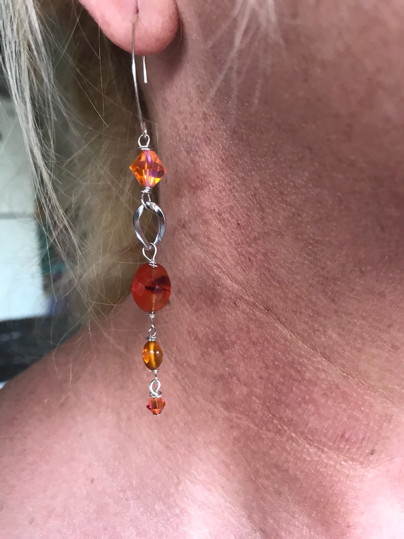 Hammered Ear Wire Carnelian Earrings 925 Sterling Silver Long Gem Earrings Amber Earrings Gemstone Earrings Gemstone Silver Drop