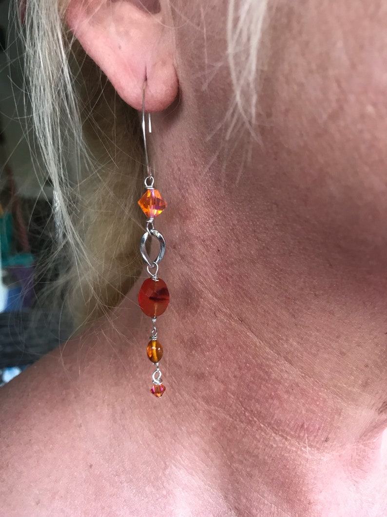 Hammered Ear Wire Carnelian Earrings 925 Sterling Silver Long Gem Earrings Amber Earrings Gemstone Earrings Gemstone Silver Drop