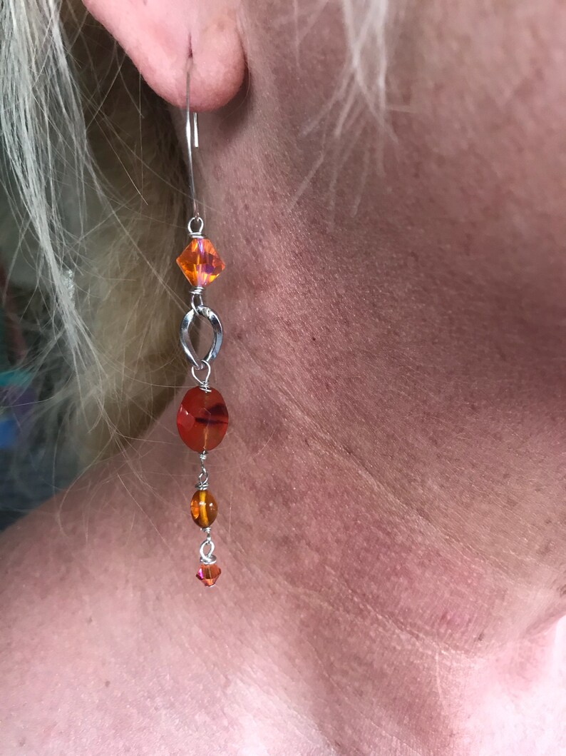 Hammered Ear Wire Carnelian Earrings 925 Sterling Silver Long Gem Earrings Amber Earrings Gemstone Earrings Gemstone Silver Drop
