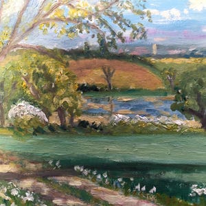 La primavera de Deben Vale: un boceto original de pintura al óleo de un paisaje impresionista firmado por el artista local y completado al aire libre.