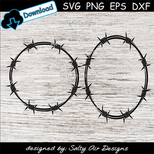 Barbed Wire Circle Digital Cut File  - Digital Files - Barbed Wire Bundle SVG - DXF - Barbed Wire EPS - png - Barb Wire Vector Clipart oval