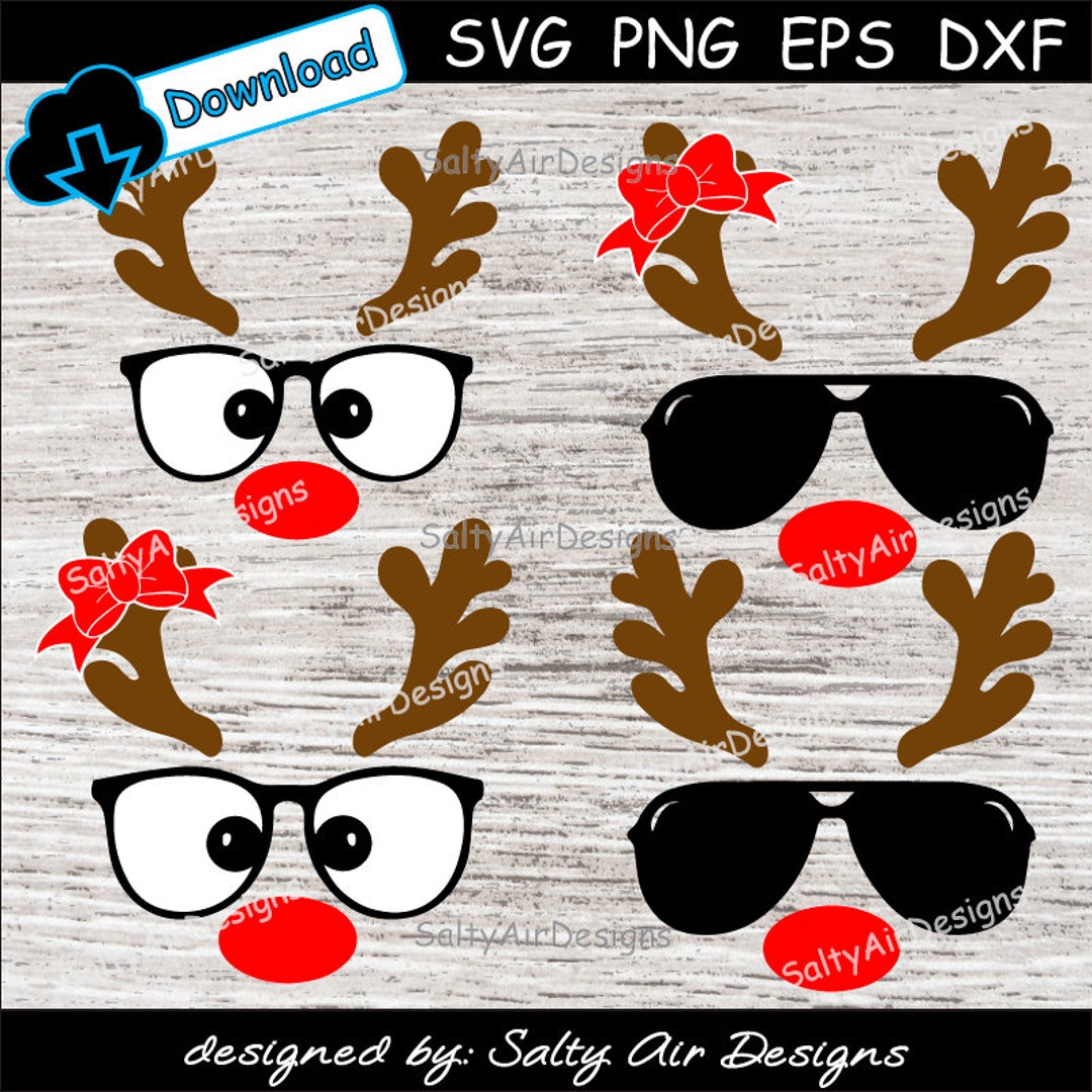 Reindeer SVG - Reindeer With Glasses Antlers and Red Nose - Christmas ...