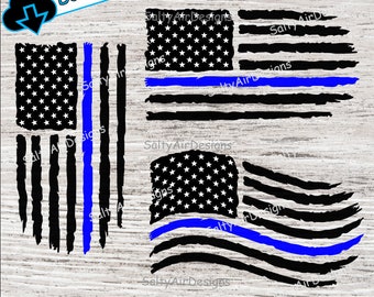 Distressed Police Flag Color Line Digital Cut File - Digital Files - Flag SVG - DXF -  Flag waving EPS - png  Distressed Flag Vector Clipart