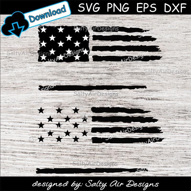 Big Star Flag Distressed American Flag Digital Cut File  - Digital Files - Flag SVG - DXF -  Flag waving EPS - png - Big Star Vector Clipart