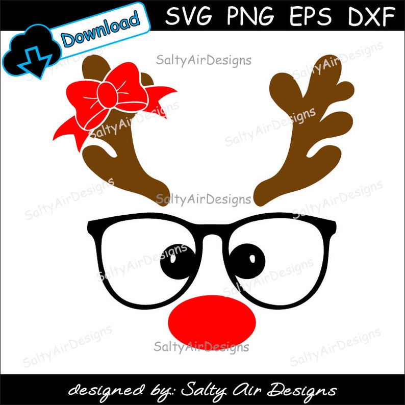 Reindeer SVG - Reindeer With Glasses Antlers and Red Nose - Christmas ...