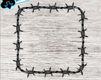 Barbed Wire Square Digital Cut File  - Digital Files - Barbed Wire Square SVG - DXF - Barbed Wire EPS - png - Barb Wire Vector Clipart Razor