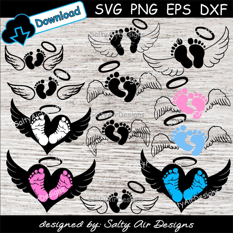 Download Baby Feet Wings Svg Baby Feet Clipart Dxf Png Baby Etsy