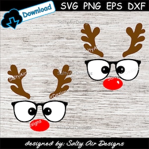 Rendier SVG - rendier met glazen gewei en rode neus - kerstrendier – eps, png, dxf, svg, sublimatie, cricut, vinyl, kerstmis