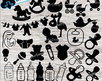 May include: A set of 25 black and white baby shower SVG cut files. The files include a rocking horse, a rubber duck, a baby carriage, a baby bottle, a pacifier, a rattle, a teddy bear, a diaper, a baby onesie, a baby bib, a baby sock, a baby hat, a baby shoe, a baby blanket, a baby mobile, a baby shower invitation, a baby shower thank you card, a baby shower favor tag, a baby shower banner, a baby shower cupcake topper, a baby shower cake topper, a baby shower centerpiece, a baby shower backdrop, a baby shower photo booth prop, and a baby shower gift tag.
