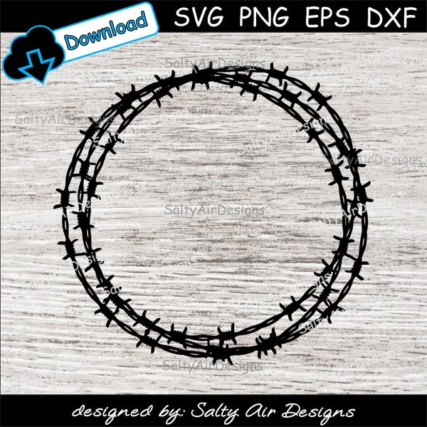 Barbed Wire Circle Digital Cut File  - Digital Files - Barbed Wire Razor Wire SVG - DXF - Barbed Wire EPS - png - Barb Wire Vector Clipart