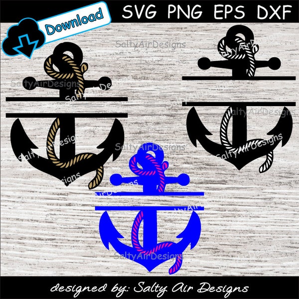 Split Anchor Digital Cut File  - Digital Files - Anchor SVG - Anchor DXF - Anchor EPS - Anchor png - Vector Anchor - Anchor Clipart