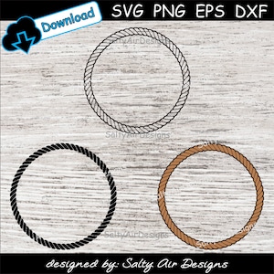May include: Three rope circle frames in black, brown, and gray on a woodgrain background. The text "designed by: Salty Air Designs" is at the bottom of the image.