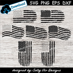 ダメージ加工されたアメリカ国旗デジタルカットファイル - デジタルファイル - 国旗 SVG - DXF - 旗をなびかせる EPS - png - ダメージ加工された国旗ベクタークリップアート国旗