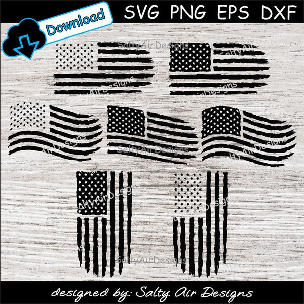 Distressed American Flag Digital Cut File  - Digital Files - Flag SVG - DXF -  Flag waving EPS - png - Distressed Flag Vector Clipart Flag