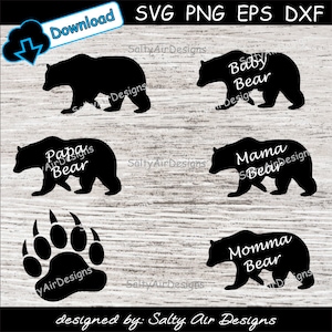 Ensemble de fichiers numériques de la famille ours - fichiers numériques - ours SVG - ours DXF - ours EPS - ours png - vecteur maman ours, papa ours, bébé ours