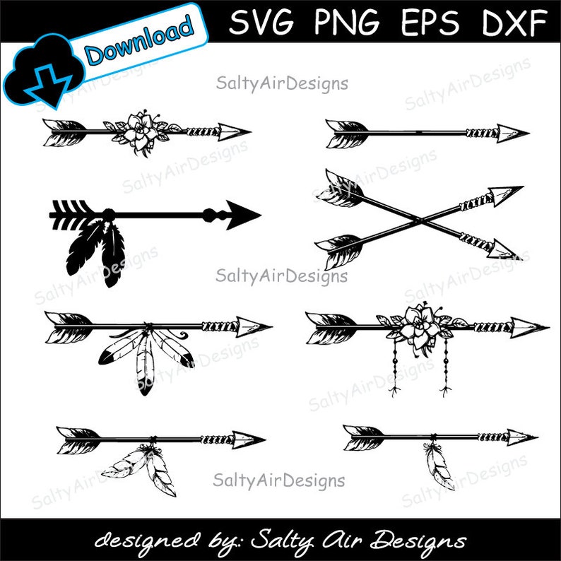 Download Arrows Bundle Svg Arrow Feathers Clipart Dxf Arrow PNG | Etsy