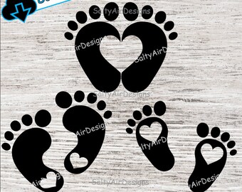 Baby Feet with Hearts Svg, Baby Feet Clipart,  Dxf, Baby Feet PNG, Baby Footprints EPS File, Vector,  Baby Heart Feet Cut Files, footprints