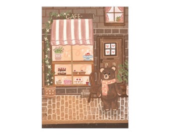 クマカフェのイラストプリント｜額装なしプリント