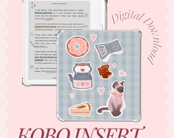 コテージコアKobo挿入物｜ギンガムチェックの猫、ドーナツ、ケーキのデコレーション（デジタルダウンロード）
