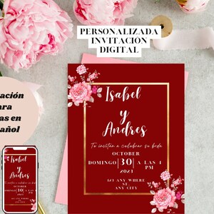 Invitacion boda en espanol- digital o imprimir- Invitaciones de boda- invitaciones espanol- Digital invite- Wedding Invitation Spanish