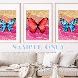 Butterfly Wall Art - Vintage Butterflies Decor - Butterfly Art Prints - Botanical Wall Art - Colorful Prints - (Set of 3)