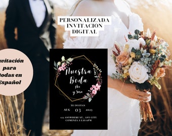 Invitacion de boda- invitacion en espanol- digital - Invitaciones de boda- invitaciones espanol- Digital invite- Wedding Invitation Spanish
