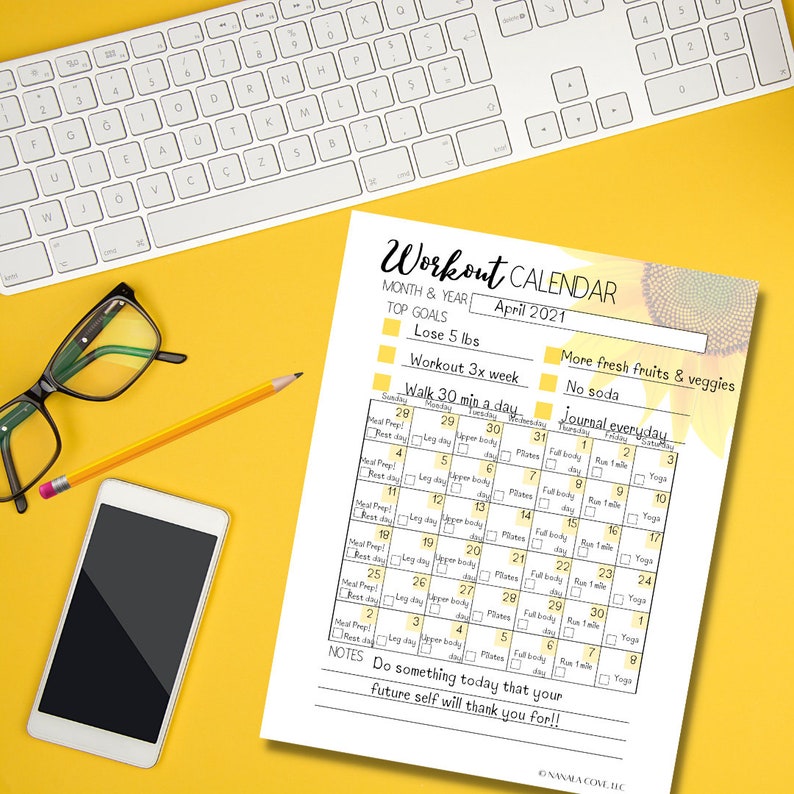 Printable Workout Planner & Calendar for Busy Mom, Teenage Girl or