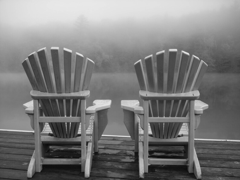 Muskoka Chairs on Lake at Cottage Photo Photography Black and Etsy Canada