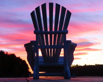 Silla Muskoka casa de campo muelle puesta de sol amanecer cielo colorido lago de fotografía de fotos