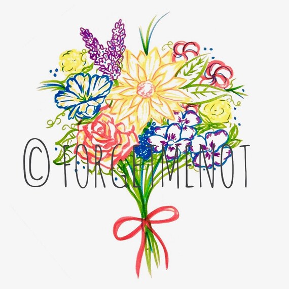 Bouquet De Fleurs Dessin Art Tournesol Rose Imprimé Coloré