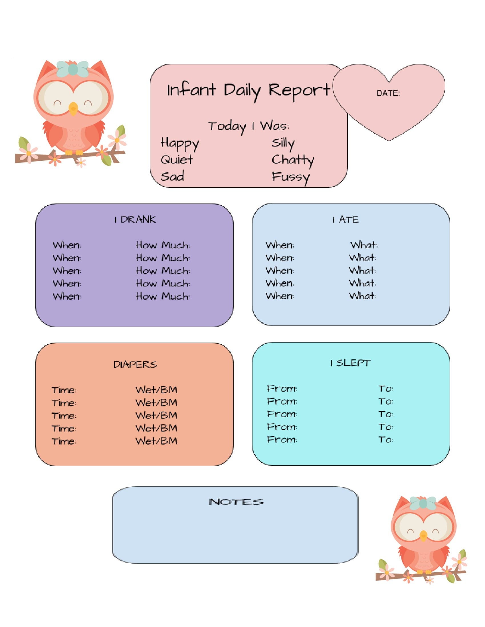 Printable Nanny Log Daily Infant Care Sheet Babysitter | Etsy