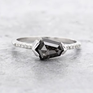 Anel de diamante sal e pimenta, anel de noivado de diamante com escudo de cor cinza natural, anel de ouro 14k com diamante exclusivo, anel de aniversário para mulheres