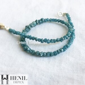 Rough Diamonds - Natural Raw Uncut Diamond Beads - Blue Diamond Beads - 2.00 mm To 2.50 mm - 6.50 Inch Bracelet wt Silver Clasp