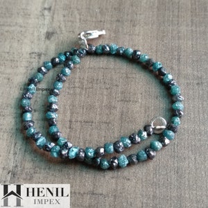11 Ct Natural Diamond - Fancy Black & Blue Color Rough Diamond Beads 6.50&quot; Bracelet wt 925 Silver Clasp - Rough Diamond - Raw Loose Diamond