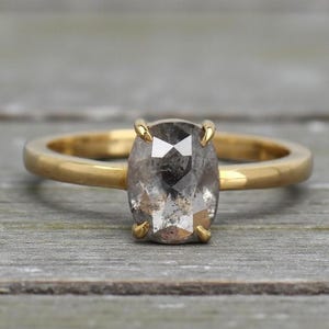 Salt and Pepper Ring, Natural Oval Gray Diamond Engagement Ring, 14k Gold Wedding Ring, Solitaire Diamond Ring, Christmas Gift for Her