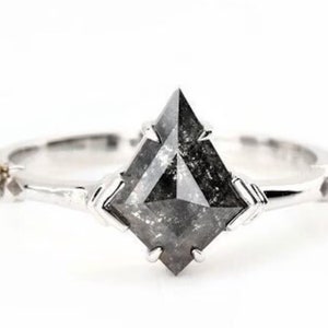 Anel de diamante sal e pimenta, anel de noivado de diamante kite de cor cinza natural, anel de ouro 14k com diamante exclusivo, anel de aniversário para mulheres