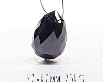 2,54-karatowe, pojedyncze, naturalne, diamentowe koraliki w szlifie briolette, naturalne, czarne, luźne koraliki diamentowe, czarne, diamentowe koraliki w kształcie łezki! 8,70 x 5,70 mm
