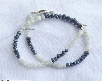 Rough Diamond - Natural Raw Uncut Diamond Beads - White Black Diamond Beads - 1.75 mm To 2.50 mm 6.50 Inch Bracelet wt Silver Clasp