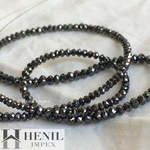Rough Diamond Beads, Faceted Diamond Beads, Black Color Polished Loose Diamonds , 2.0 mm To 3.0 mm Each, 16 Inch Strand Necklace